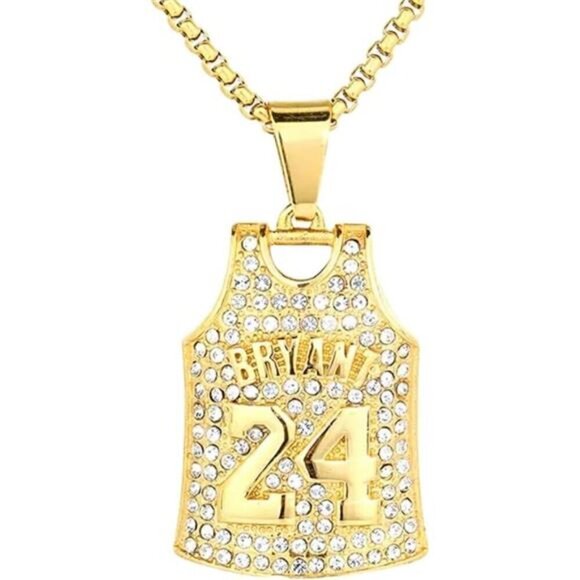 Kobe Bryant Stainless Number 24 Basketball Jersey Necklace for Men Boys Iced Out